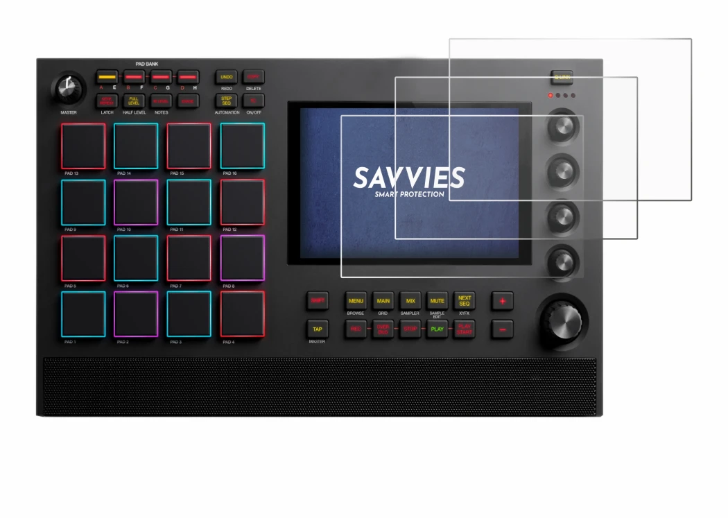 Abbildung des Geräts Akai MPC Live II mit einer Vielzahl des Displayschutzes.