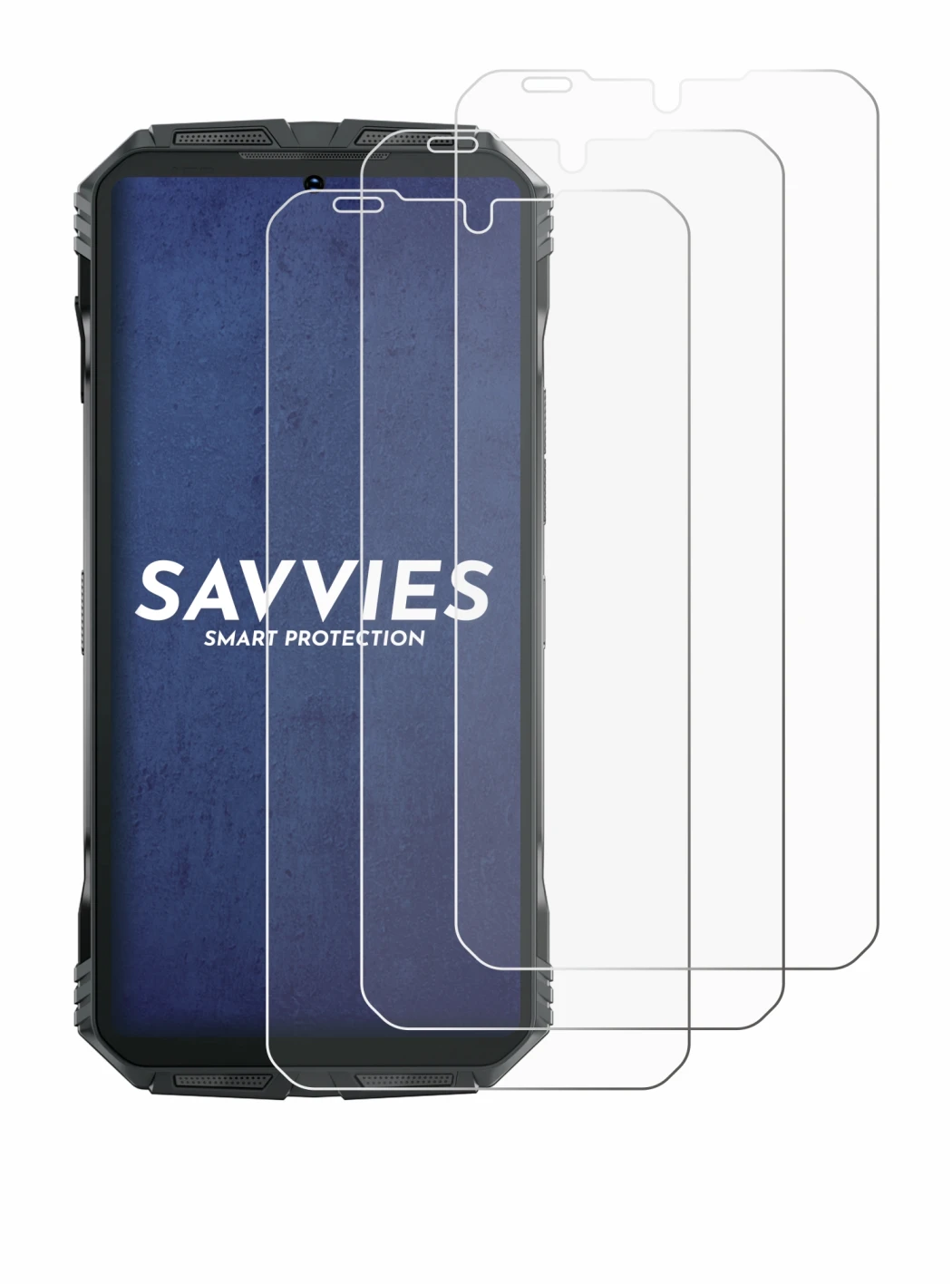 Abbildung des Geräts Doogee S Punk mit einer Vielzahl des Displayschutzes.