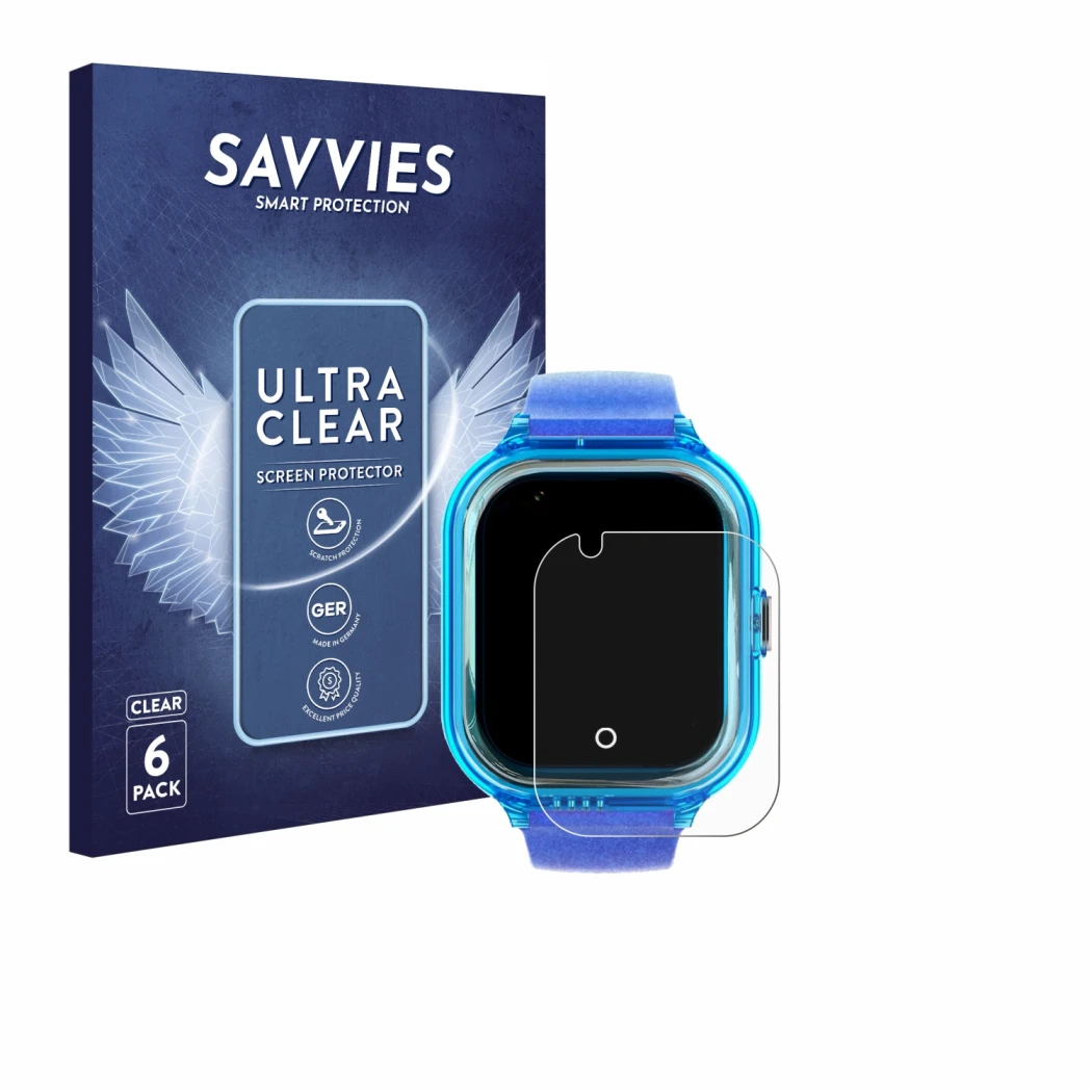 Vorderseite einer Produktverpackung mit dem Markenlogo Savvies. Daneben ist das Gerät SaveFamily Enjoy mit dem zugehörigen Dis