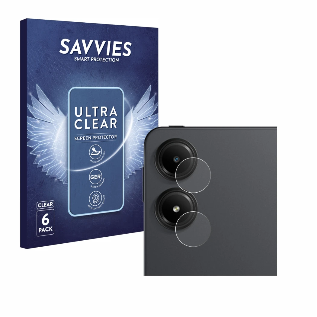 Vorderseite einer Produktverpackung mit dem Markenlogo Savvies. Daneben ist das Gerät Xiaomi Redmi Pad Pro 5G (NUR Kameraschut