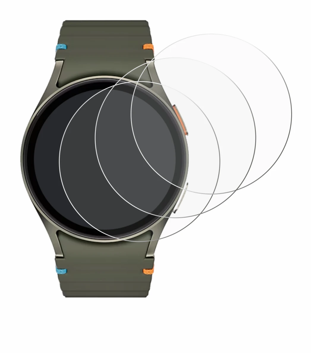 Abbildung des Geräts Samsung Galaxy Watch 7 (40 mm) mit einer Vielzahl des Displayschutzes.