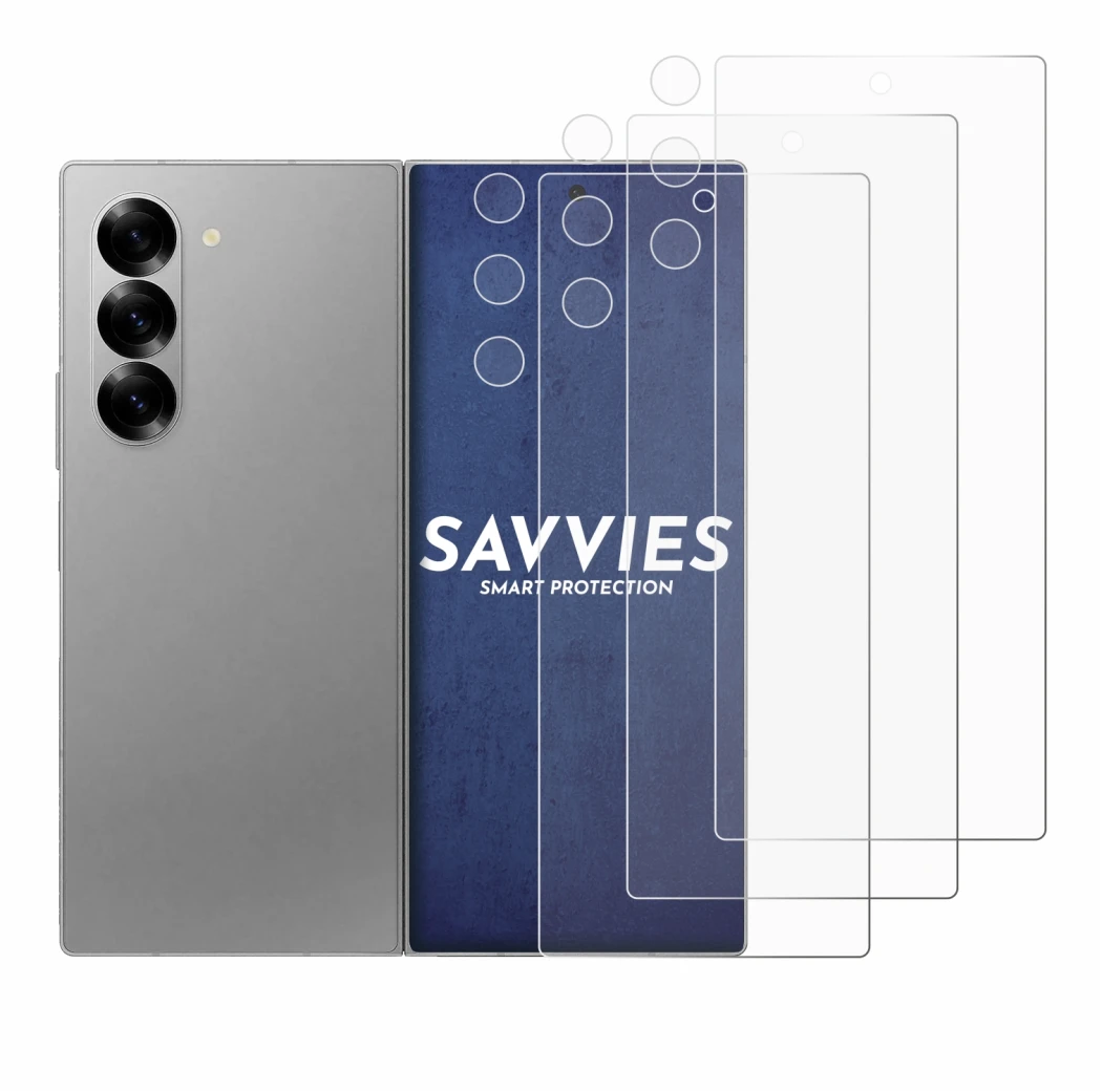 Abbildung des Geräts Samsung Galaxy Z Fold 6 5G (Display+Kamera) mit einer Vielzahl des Displayschutzes.