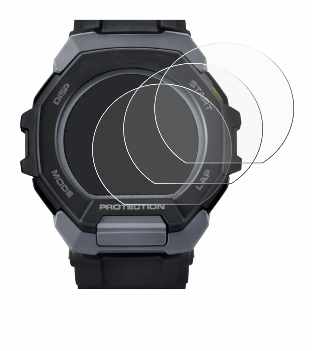 Abbildung des Geräts Casio G-Shock G-Squad GBD-300 mit einer Vielzahl des Displayschutzes.