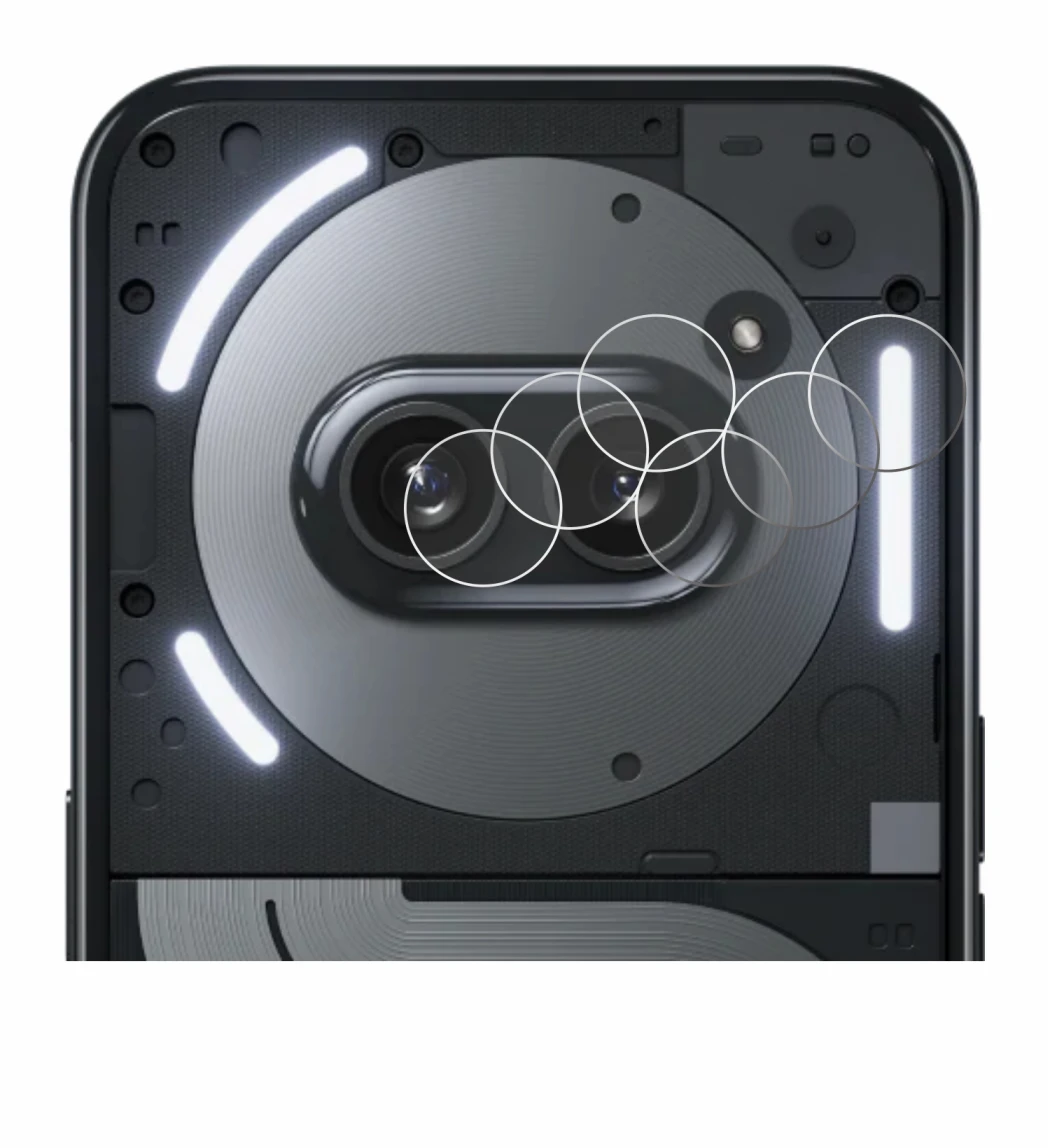 Abbildung des Geräts Nothing Phone (2a) Plus (NUR Kameraschutz) mit einer Vielzahl des Displayschutzes.