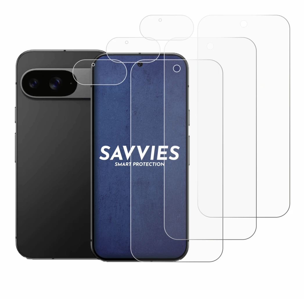 Abbildung des Geräts Google Pixel 9 (Display+Kamera) mit einer Vielzahl des Displayschutzes.