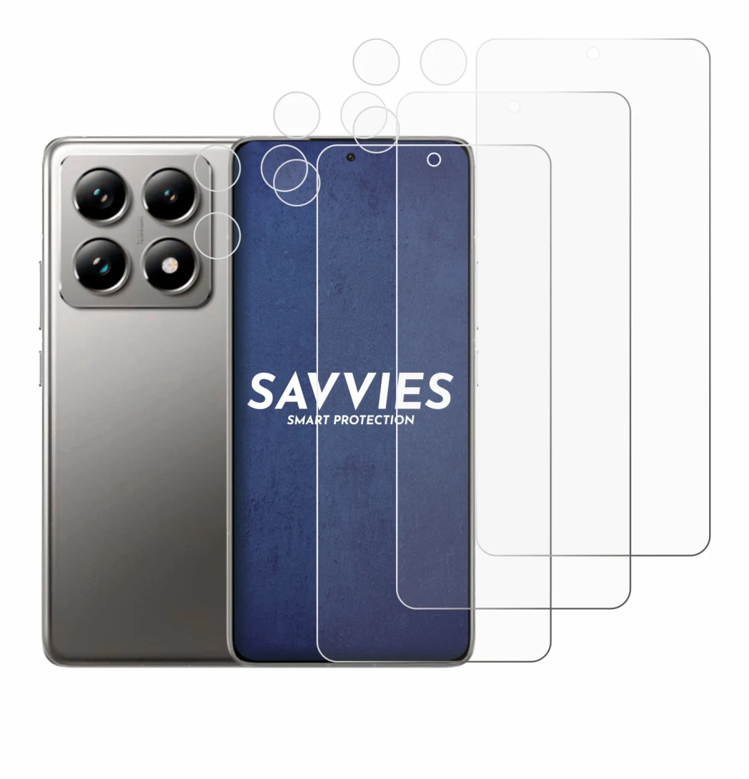 Abbildung des Geräts Xiaomi 14T Pro (Display+Kamera) mit einer Vielzahl des Displayschutzes.