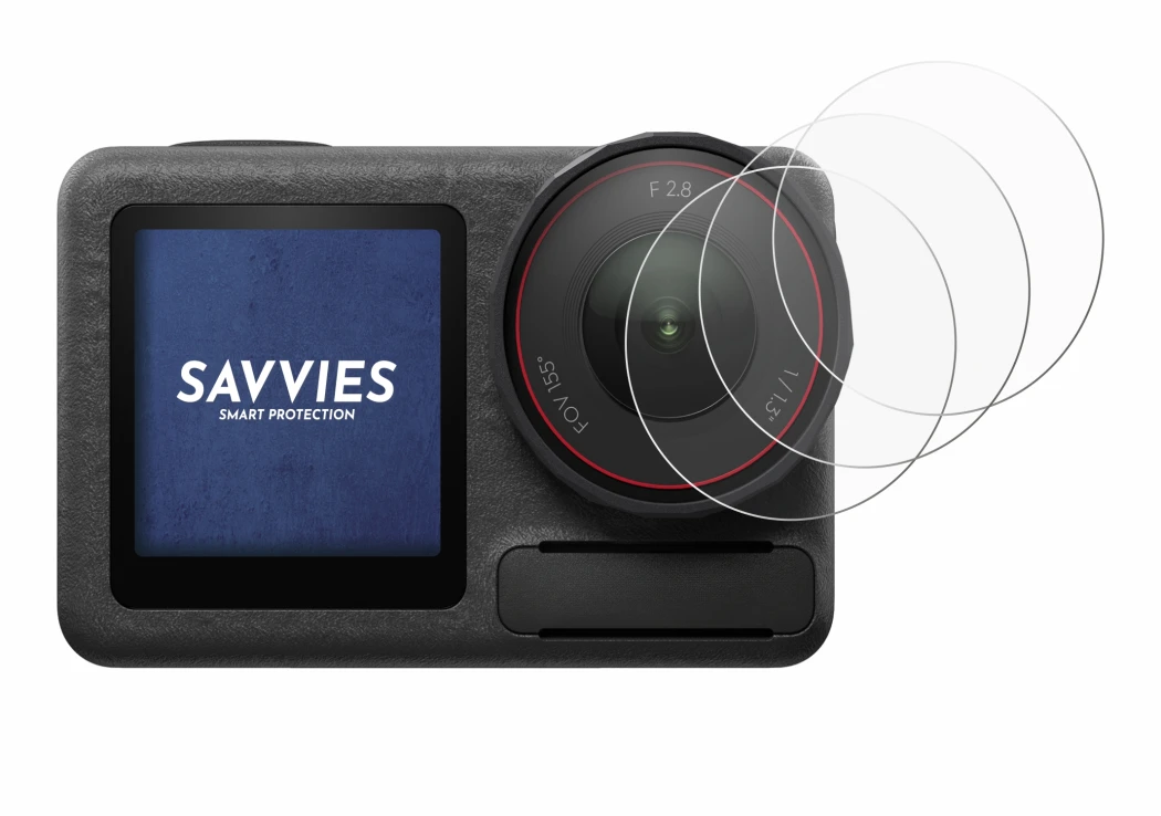 Abbildung des Geräts DJI Osmo Action 5 Pro (Linse) mit einer Vielzahl des Displayschutzes.