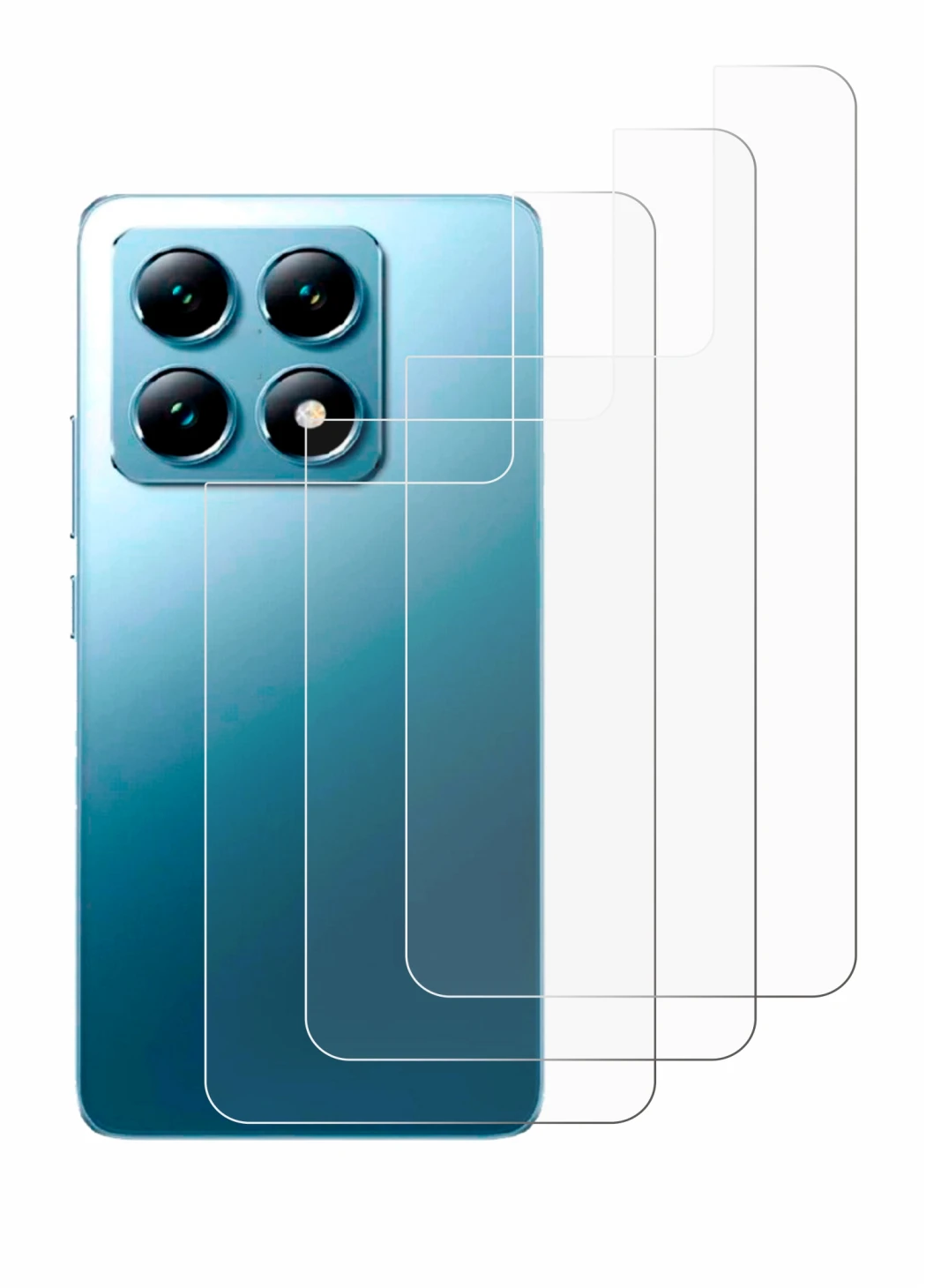 Abbildung des Geräts Xiaomi 14T (Rückseite) mit einer Vielzahl des Displayschutzes.