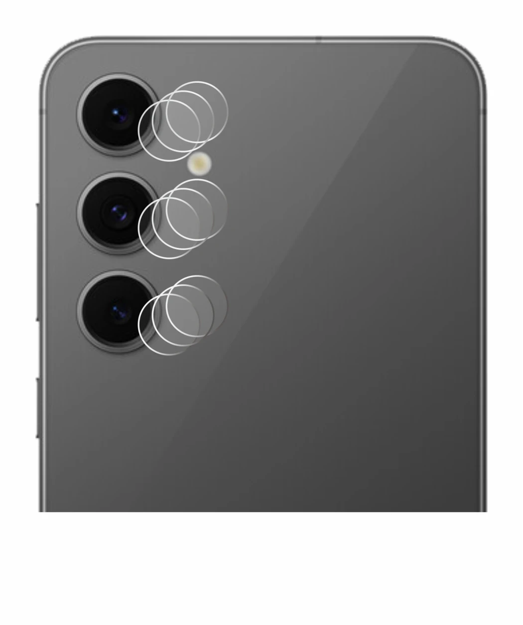 Abbildung des Geräts Samsung Galaxy S24 FE (NUR Kameraschutz) mit einer Vielzahl des Displayschutzes.