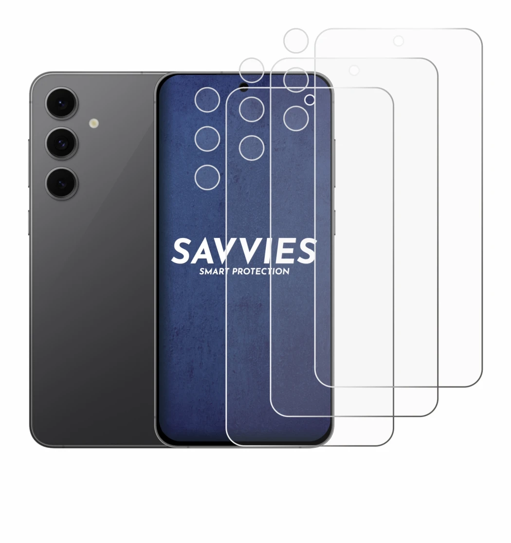 Abbildung des Geräts Samsung Galaxy S24 FE (Display+Kamera) mit einer Vielzahl des Displayschutzes.