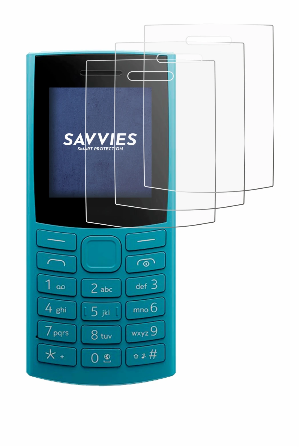 Abbildung des Geräts Nokia 105 4G 2nd Edition mit einer Vielzahl des Displayschutzes.