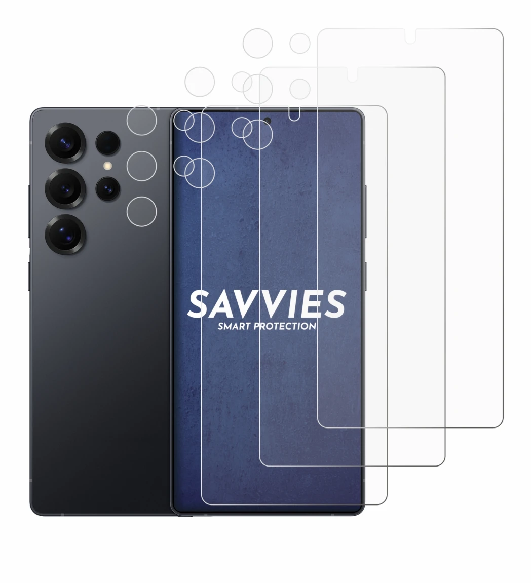 Abbildung des Geräts Samsung Galaxy S25 Ultra Enterprise Edition (Display+Kamera) mit einer Vielzahl des Displayschutzes.