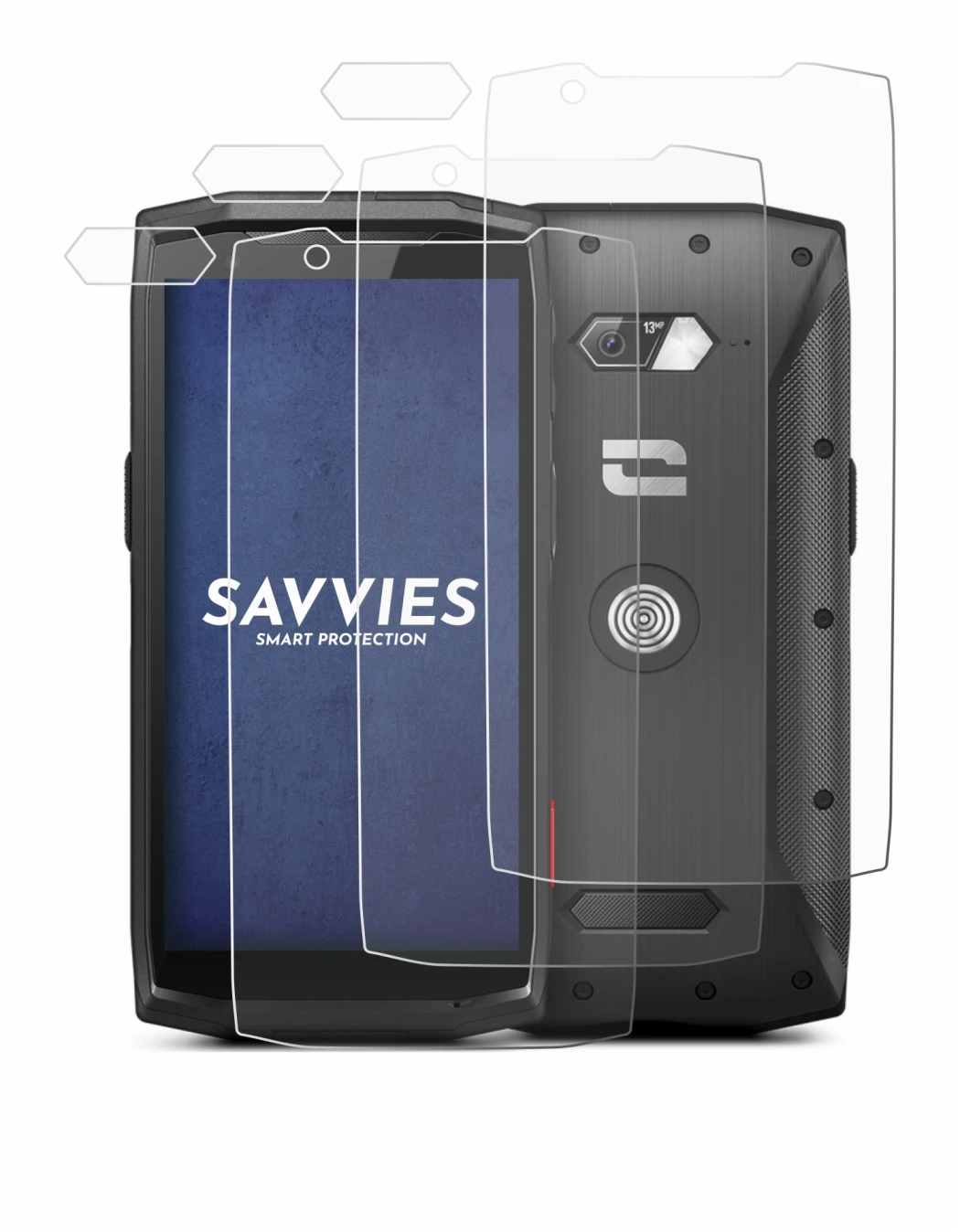 Abbildung des Geräts Crosscall Core-M5 (Display+Kamera) mit einer Vielzahl des Displayschutzes.