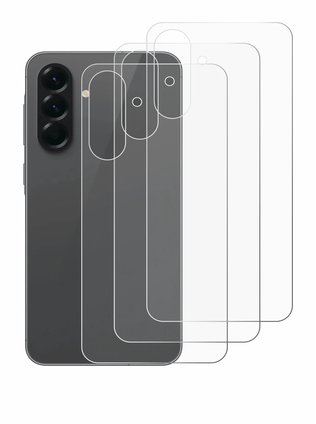 Abbildung des Geräts Samsung Galaxy A56 5G Enterprise Edition (Rückseite) mit einer Vielzahl des Displayschutzes.