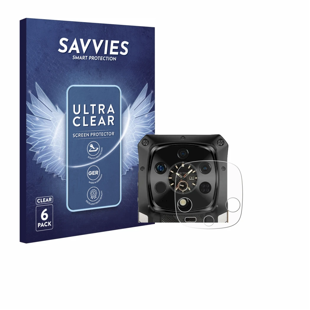 Vorderseite einer Produktverpackung mit dem Markenlogo Savvies. Daneben ist das Gerät Ulefone Armor 28 Ultra Thermal (NUR Kame