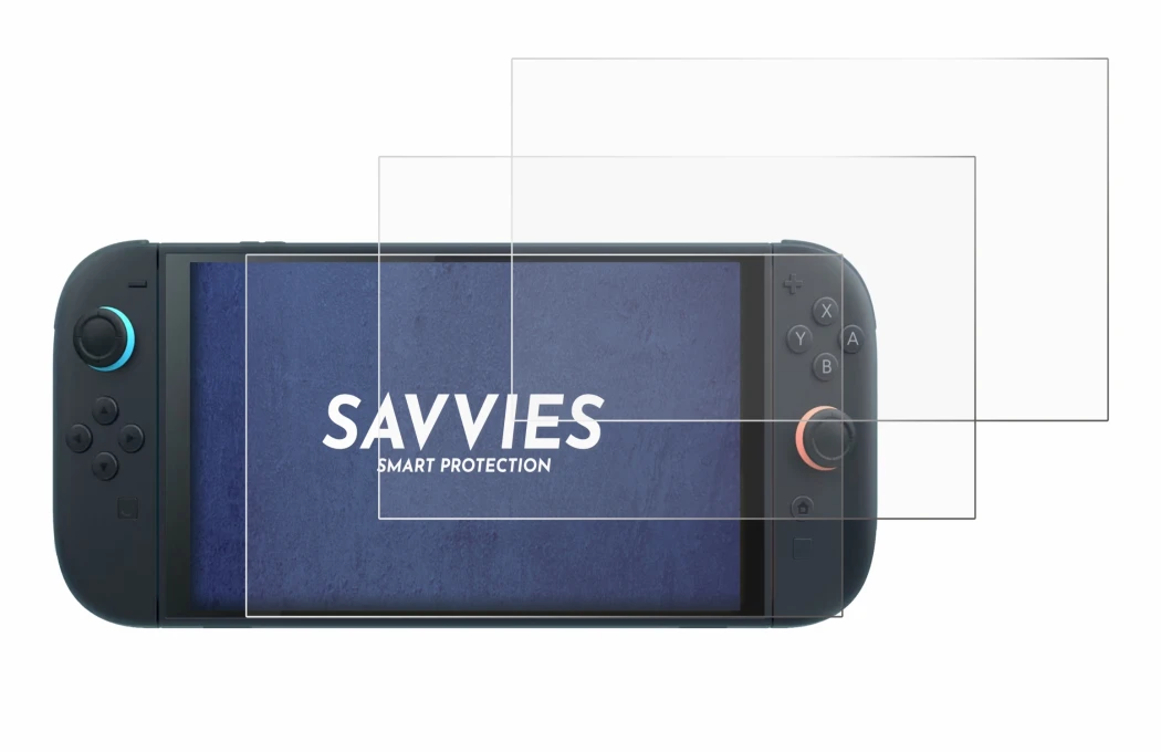 Abbildung des Geräts Nintendo Switch 2 mit einer Vielzahl des Displayschutzes.