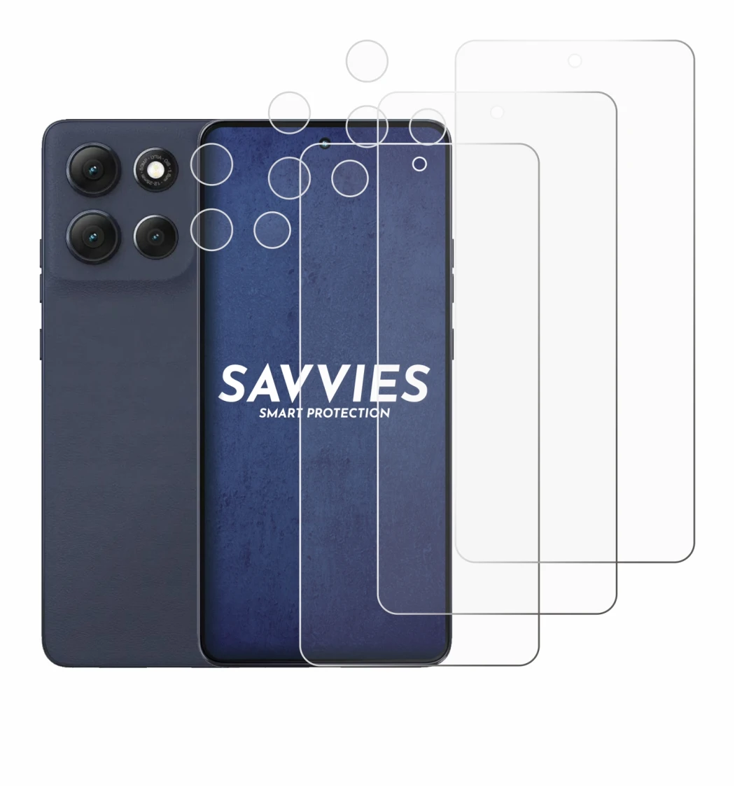 Abbildung des Geräts Motorola Moto G86 (Display+Kamera) mit einer Vielzahl des Displayschutzes.