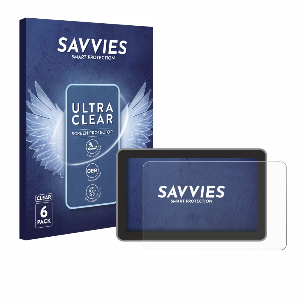 Vorderseite einer Produktverpackung mit dem Markenlogo Savvies. Daneben ist das Gerät Bambu Lab H2D mit dem zugehörigen Displa