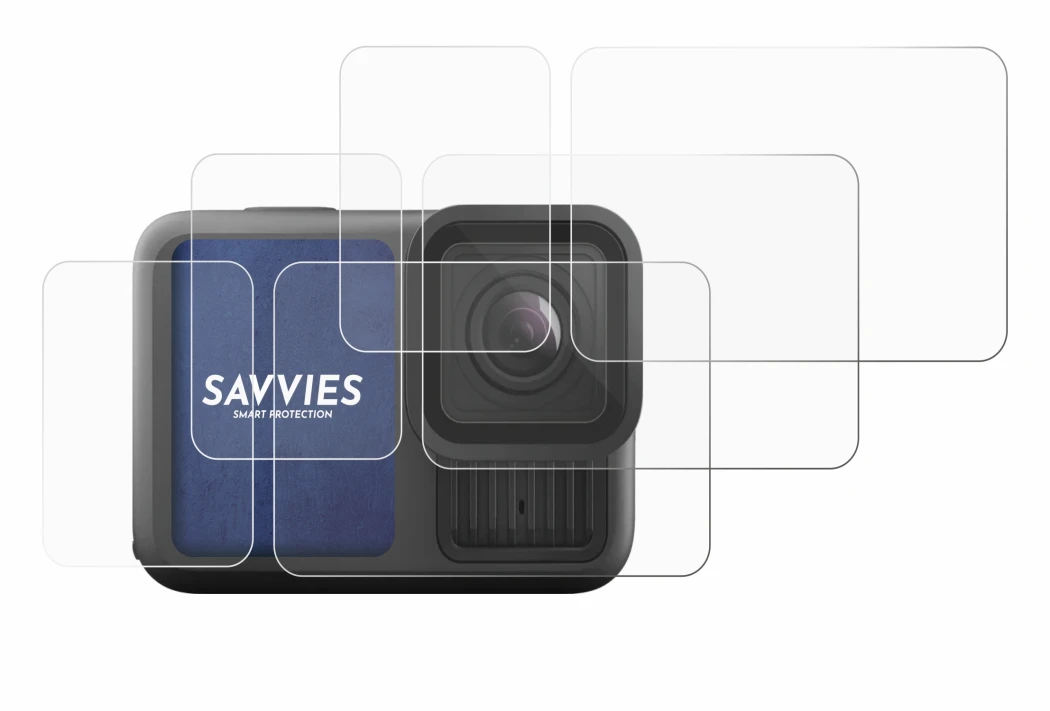 Abbildung des Geräts GoPro Hero 13 Black Creator Edition mit einer Vielzahl des Displayschutzes.