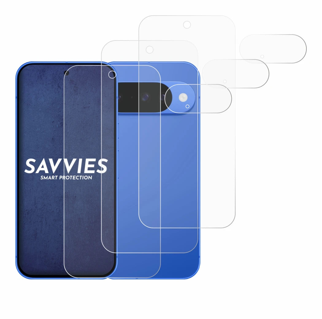 Abbildung des Geräts Google Pixel 10 (Display+Kamera) mit einer Vielzahl des Displayschutzes.