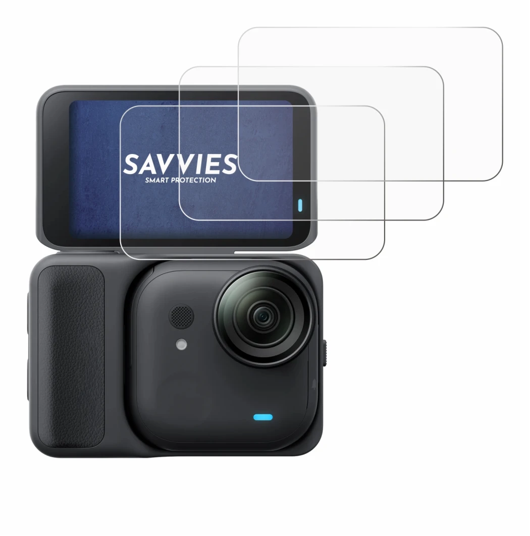 Abbildung des Geräts Insta360 Go Ultra mit einer Vielzahl des Displayschutzes.