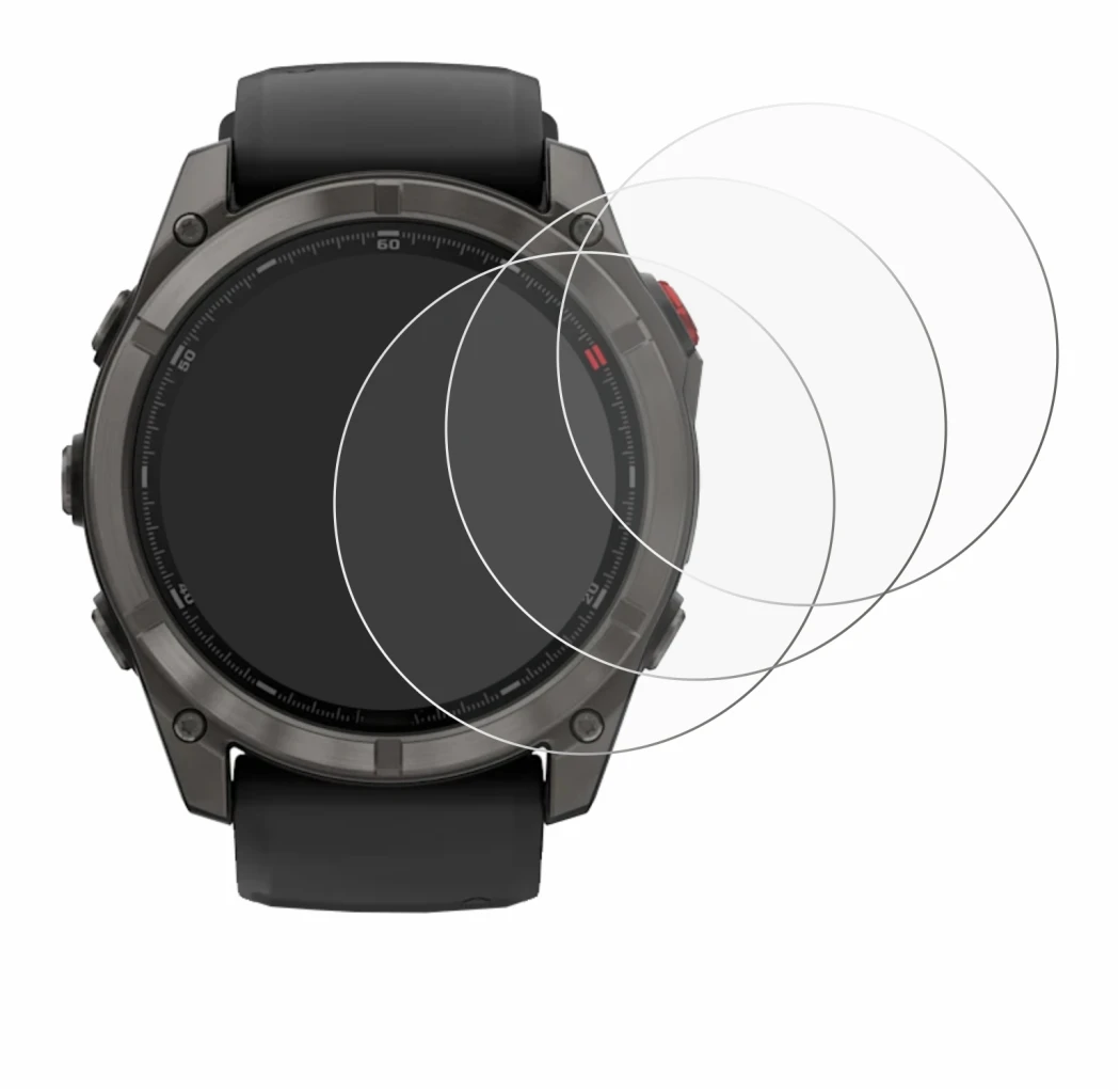 Abbildung des Geräts Garmin Fenix 8 Pro AMOLED (51 mm) mit einer Vielzahl des Displayschutzes.