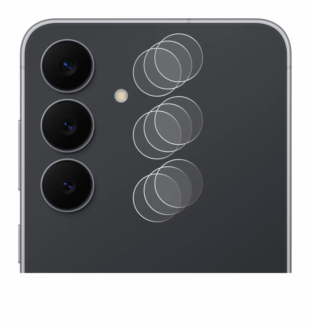 Abbildung des Geräts Samsung Galaxy S25 FE (NUR Kameraschutz) mit einer Vielzahl des Displayschutzes.