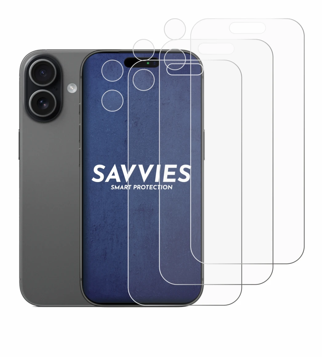 Abbildung des Geräts Apple iPhone 17 (Display+Kamera) mit einer Vielzahl des Displayschutzes.