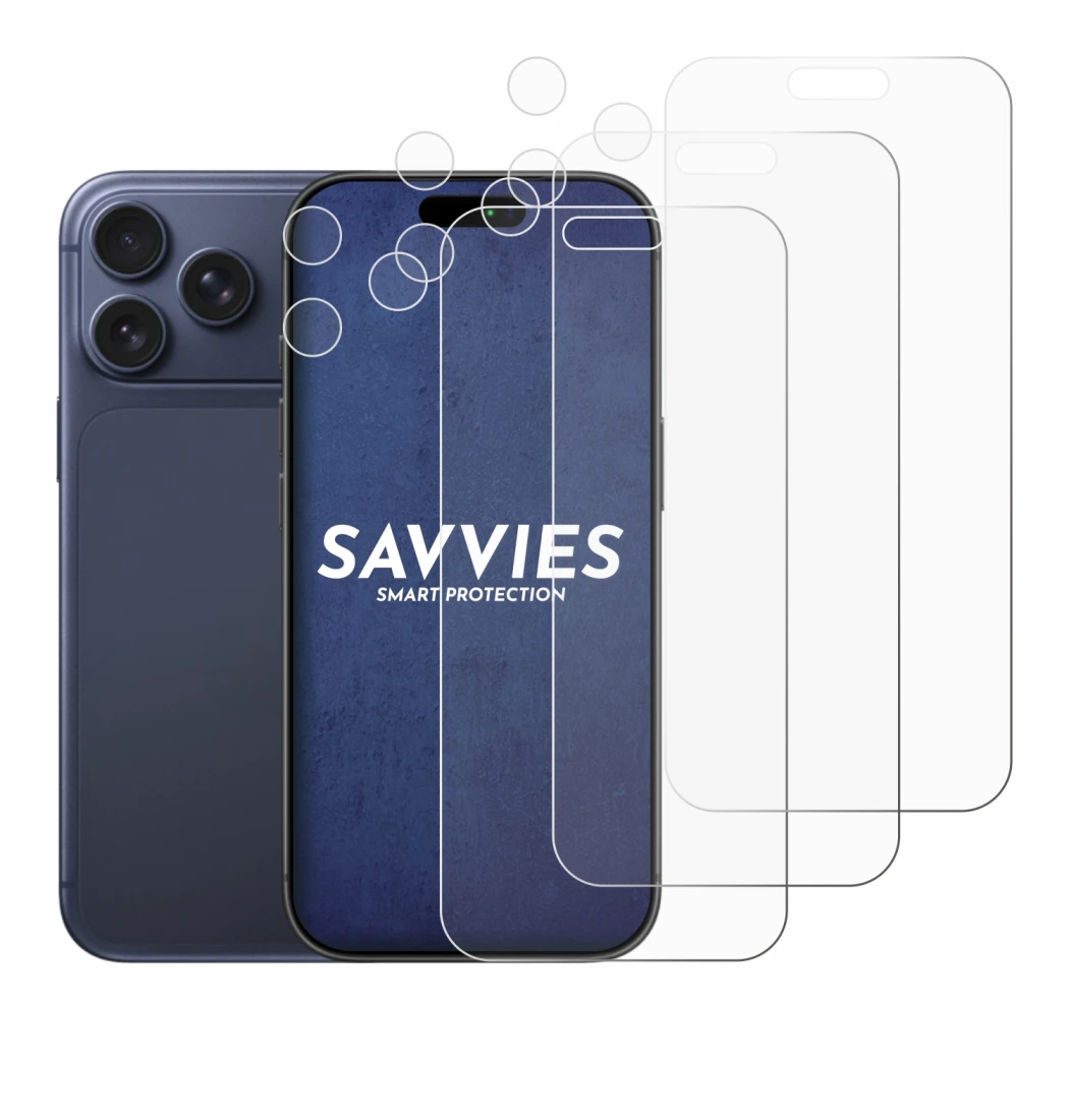 Abbildung des Geräts Apple iPhone 17 Pro Max (Display+Kamera) mit einer Vielzahl des Displayschutzes.