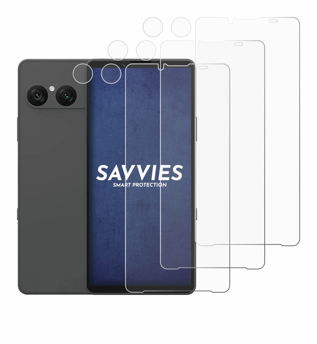 Abbildung des Geräts Sony Xperia 10 VII (Display+Kamera) mit einer Vielzahl des Displayschutzes.