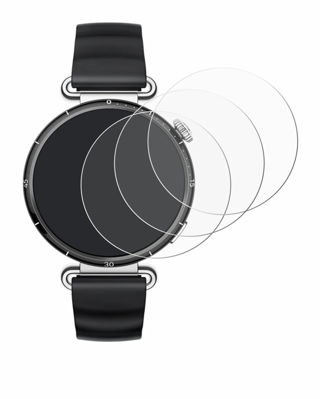 Abbildung des Geräts Huawei Watch GT 6 (41 mm) mit einer Vielzahl des Displayschutzes.