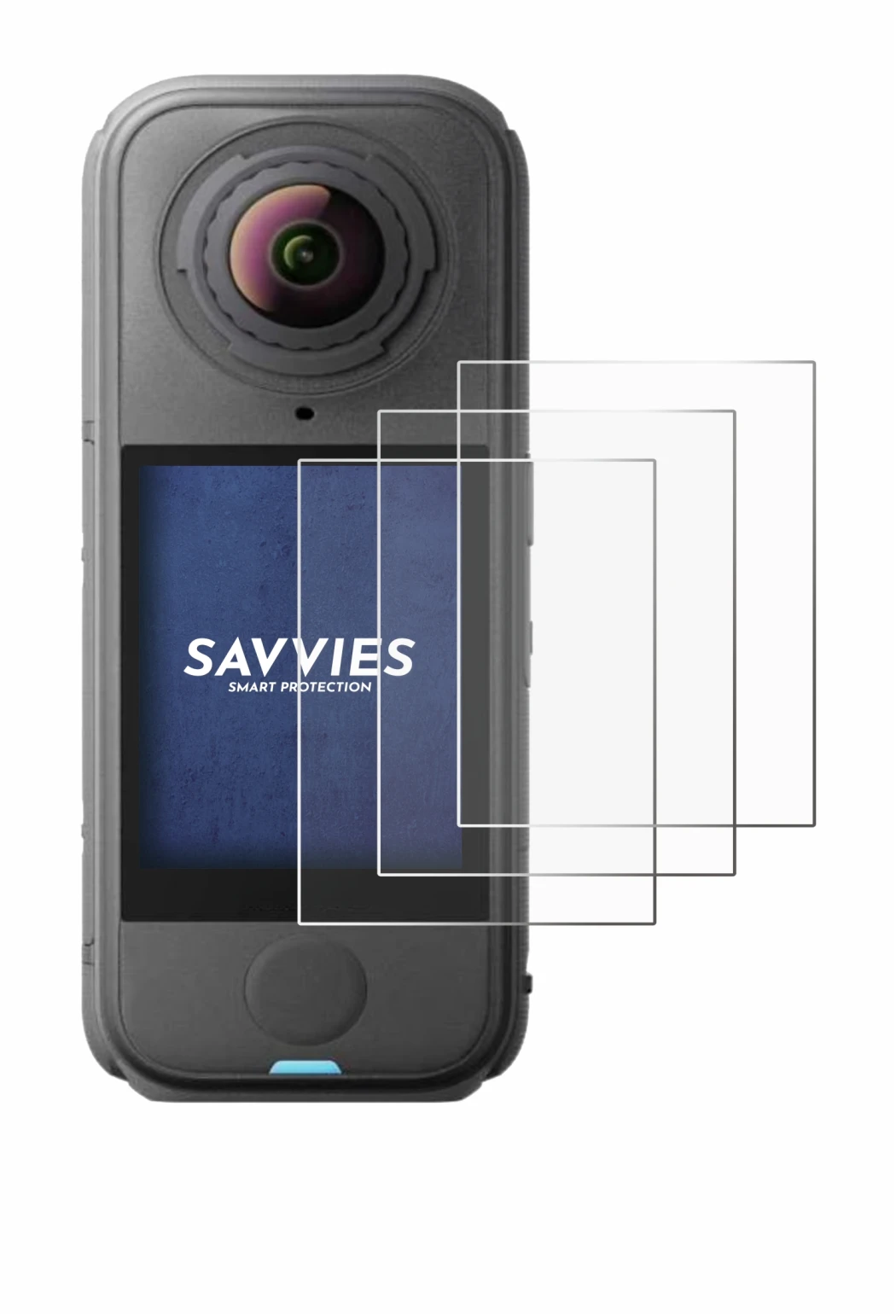 Abbildung des Geräts Insta360 X4 Air mit einer Vielzahl des Displayschutzes.