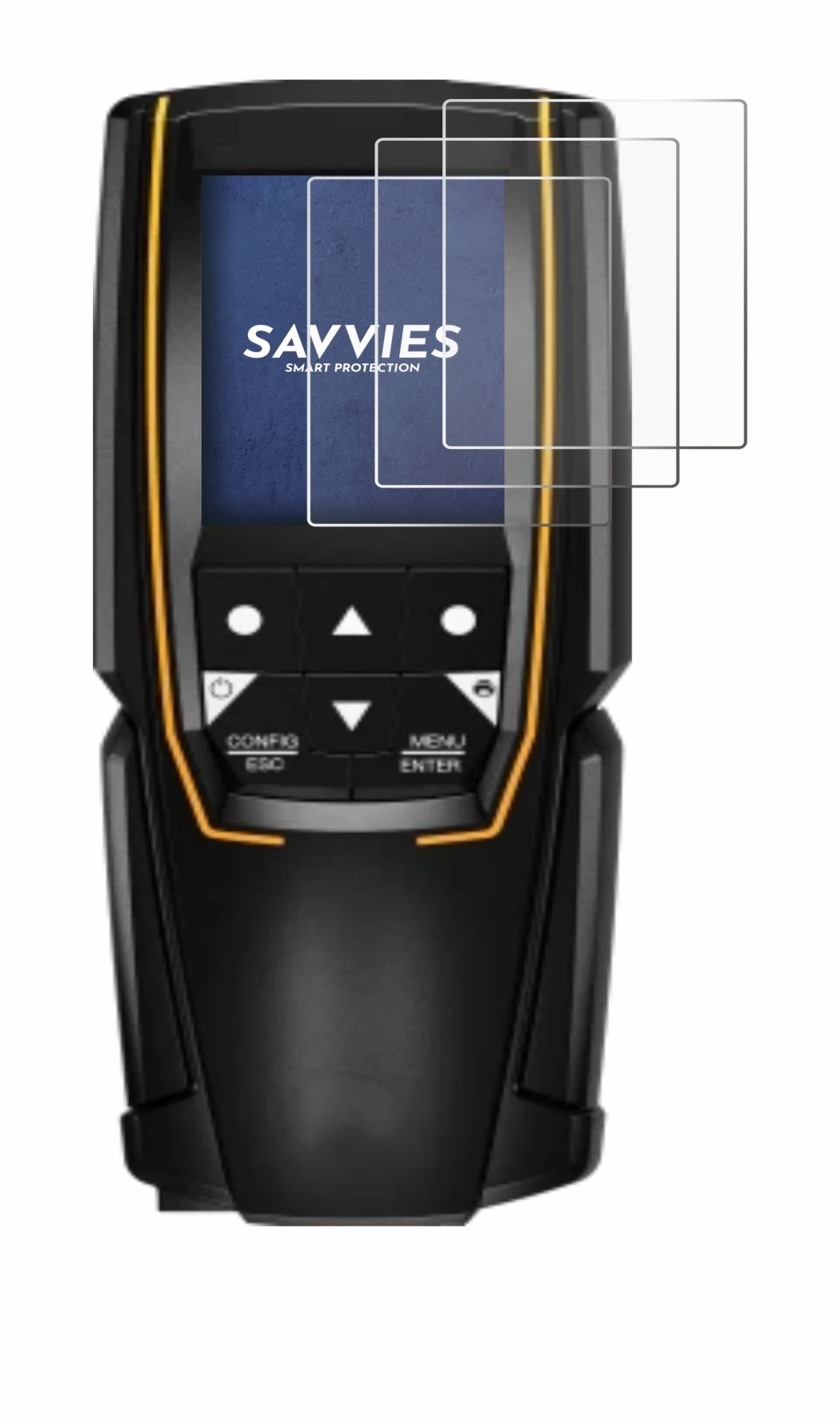 Abbildung des Geräts Testo 310 (2. Gen.) mit einer Vielzahl des Displayschutzes.