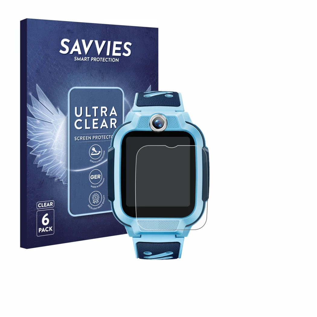 Vorderseite einer Produktverpackung mit dem Markenlogo Savvies. Daneben ist das Gerät Imoo Watch Phone Z3 mit dem zugehörigen 