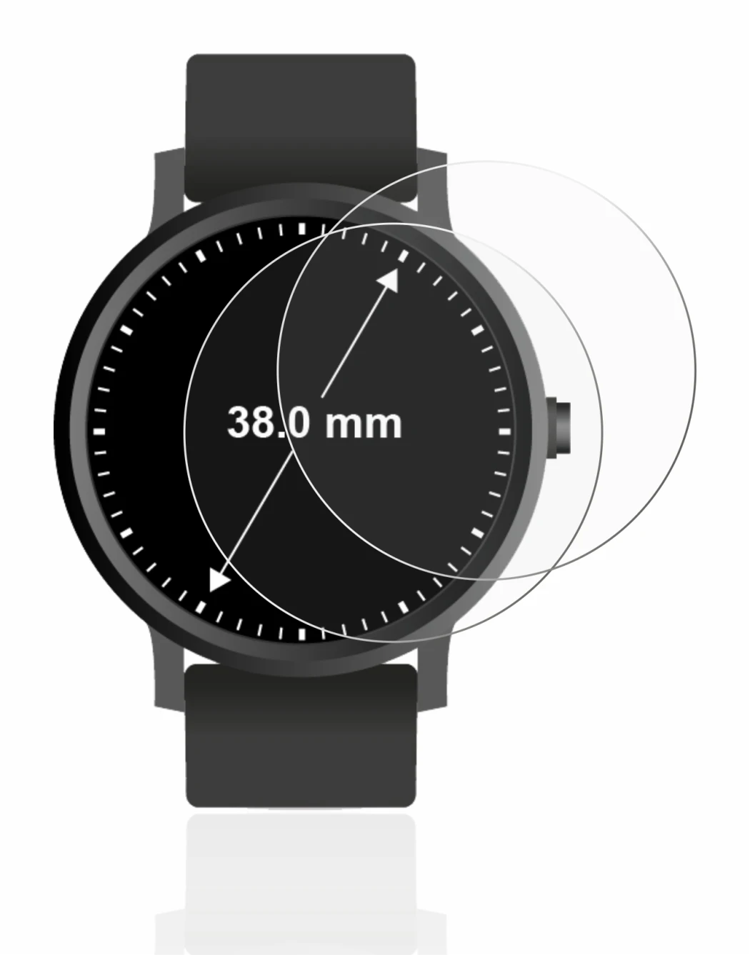 Abbildung des Geräts Armbanduhren (Kreisrund, ø: 38 mm) mit einer Vielzahl des Displayschutzes.
