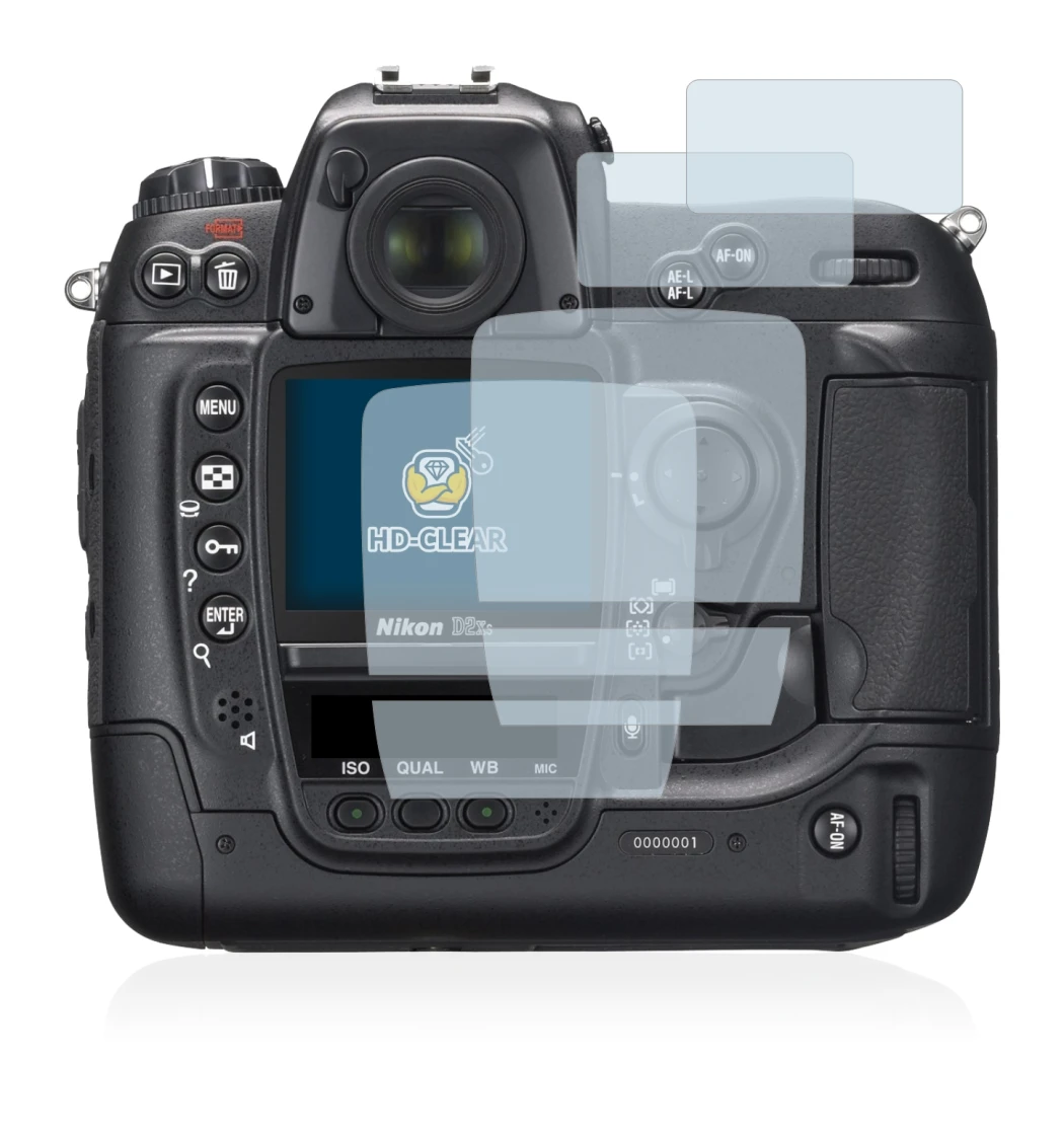 Abbildung des Geräts Nikon D2X mit einer Vielzahl des Displayschutzes.
