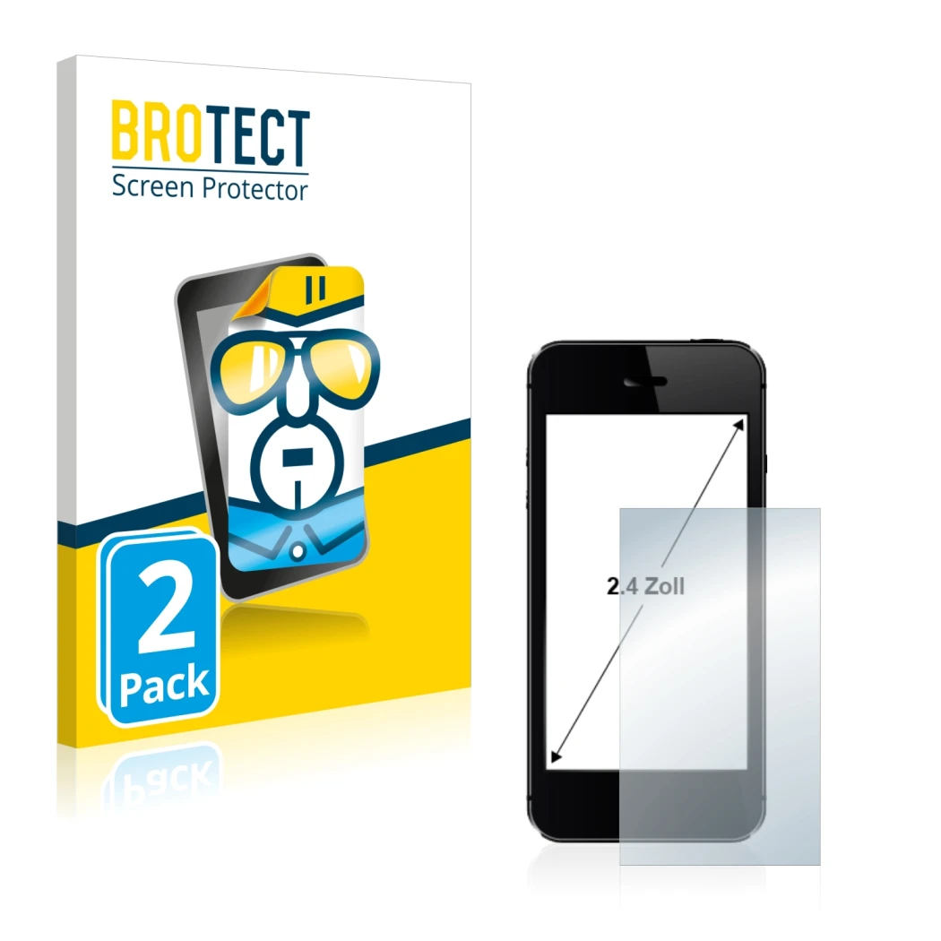 Vorderseite einer Produktverpackung mit dem Markenlogo BROTECT. Daneben ist das Gerät mit dem zugehörigen Displayschutz abgebi