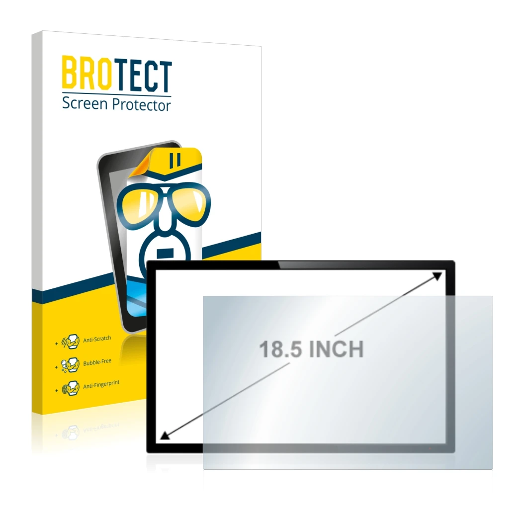 Vorderseite einer Produktverpackung mit dem Markenlogo BROTECT. Daneben ist das Gerät mit dem zugehörigen Displayschutz abgebi