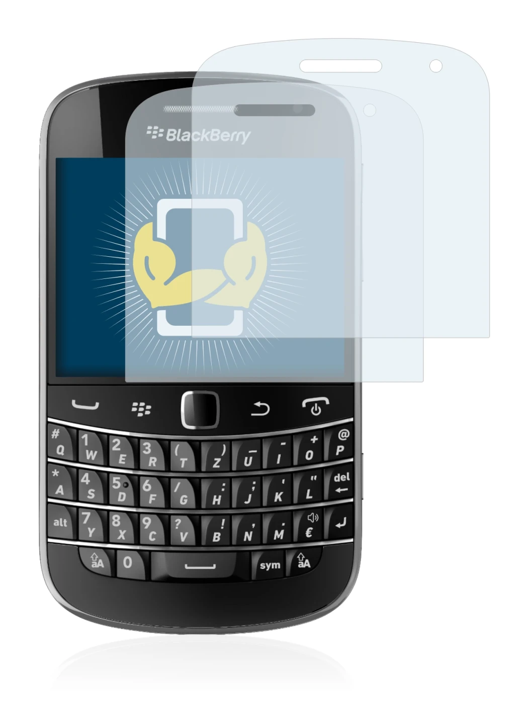 Abbildung des Geräts RIM BlackBerry Bold Touch 9900 mit einer Vielzahl des Displayschutzes.