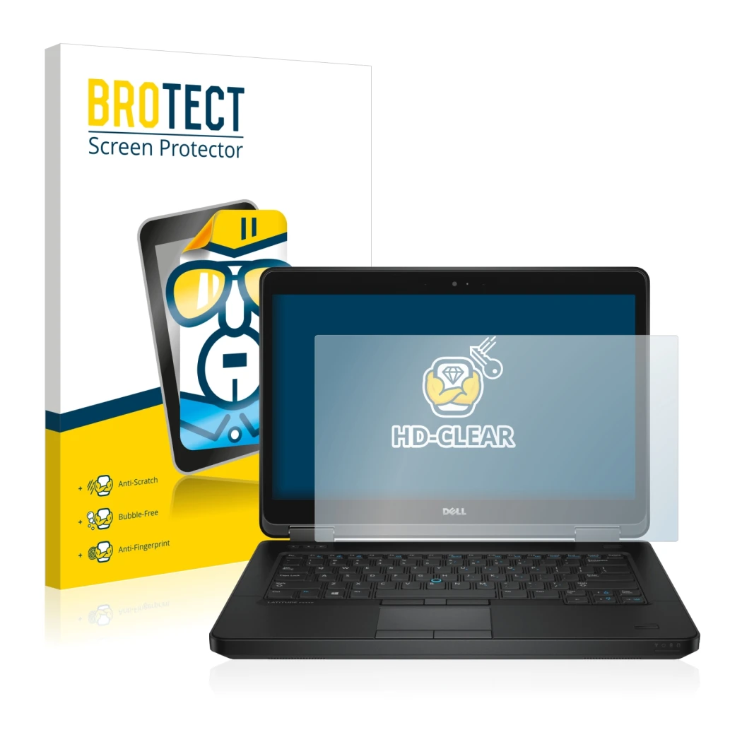 Vorderseite einer Produktverpackung mit dem Markenlogo BROTECT. Daneben ist das Gerät Dell Latitude 14 E5440 Non-Touch mit dem