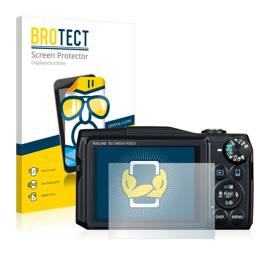 Vorderseite einer Produktverpackung mit dem Markenlogo BROTECT. Daneben ist das Gerät Canon PowerShot SX700 HS mit dem zugehör