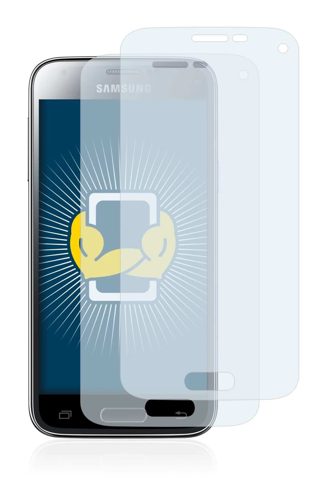 Abbildung des Geräts Samsung Galaxy S5 Mini SM-G800F mit einer Vielzahl des Displayschutzes.