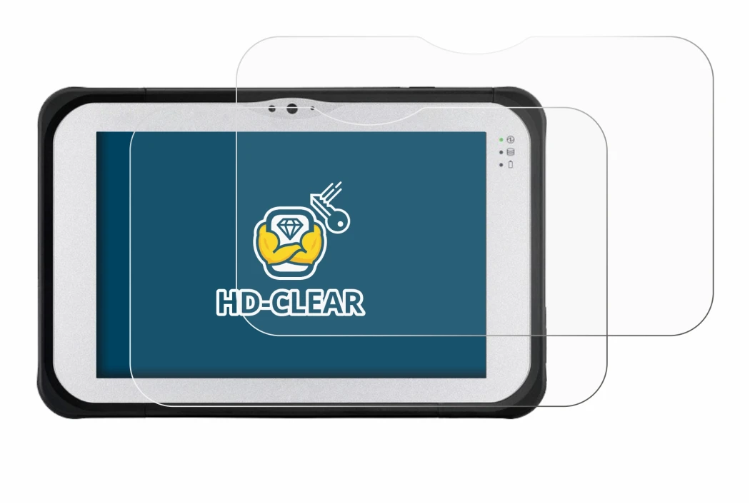 Abbildung des Geräts Panasonic Toughpad FZ-M1 mit einer Vielzahl des Displayschutzes.