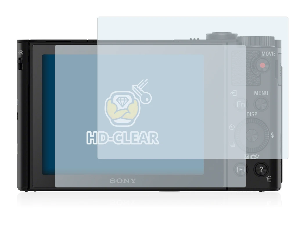 Abbildung des Geräts Sony Cyber-Shot DSC-HX90 mit einer Vielzahl des Displayschutzes.