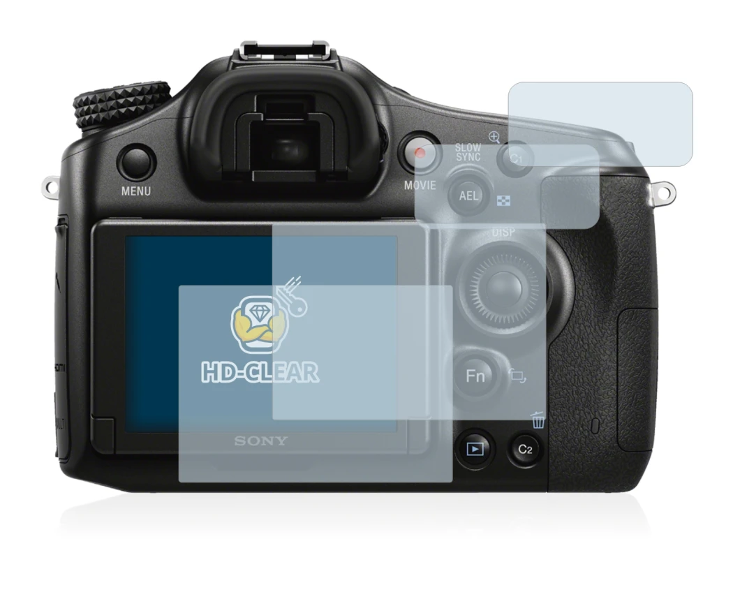 Abbildung des Geräts Sony Alpha 68 mit einer Vielzahl des Displayschutzes.