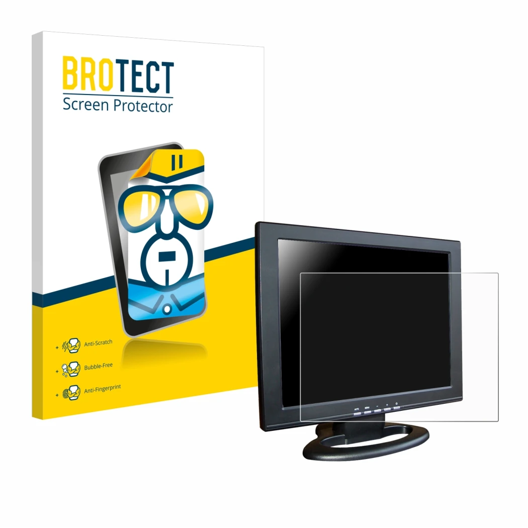 Vorderseite einer Produktverpackung mit dem Markenlogo BROTECT. Daneben ist das Gerät SDC Touchscreen TFT (15