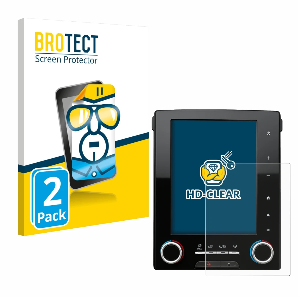 Vorderseite einer Produktverpackung mit dem Markenlogo BROTECT. Daneben ist das Gerät Renault Megane GT R-Link 2 8.7