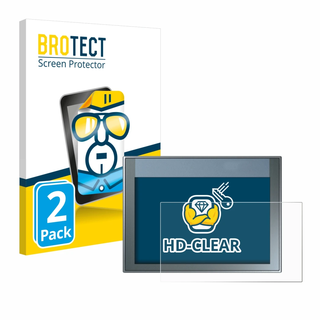 Vorderseite einer Produktverpackung mit dem Markenlogo BROTECT. Daneben ist das Gerät Siemens Simatic HMI KTP 700 Basic mit de