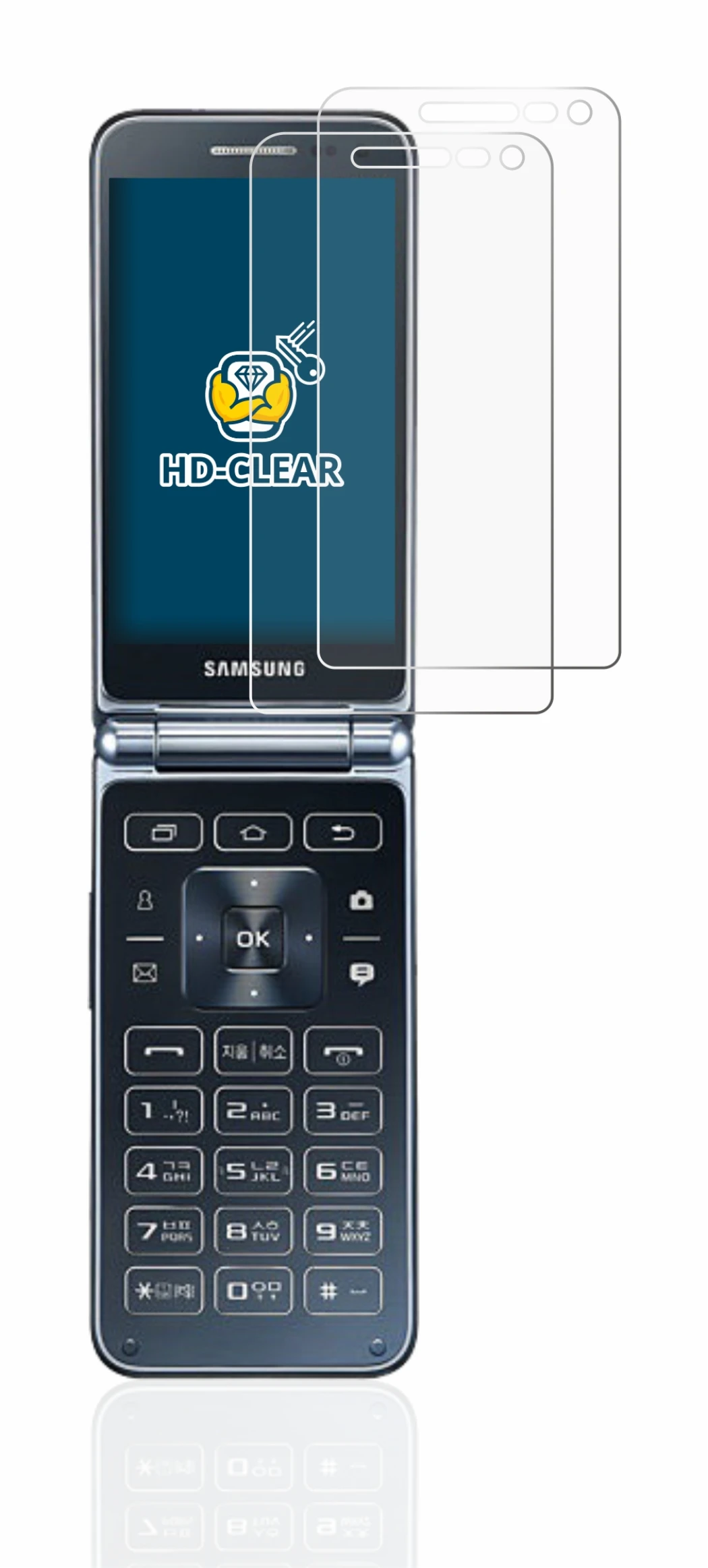 Abbildung des Geräts Samsung Galaxy Folder 2 mit einer Vielzahl des Displayschutzes.