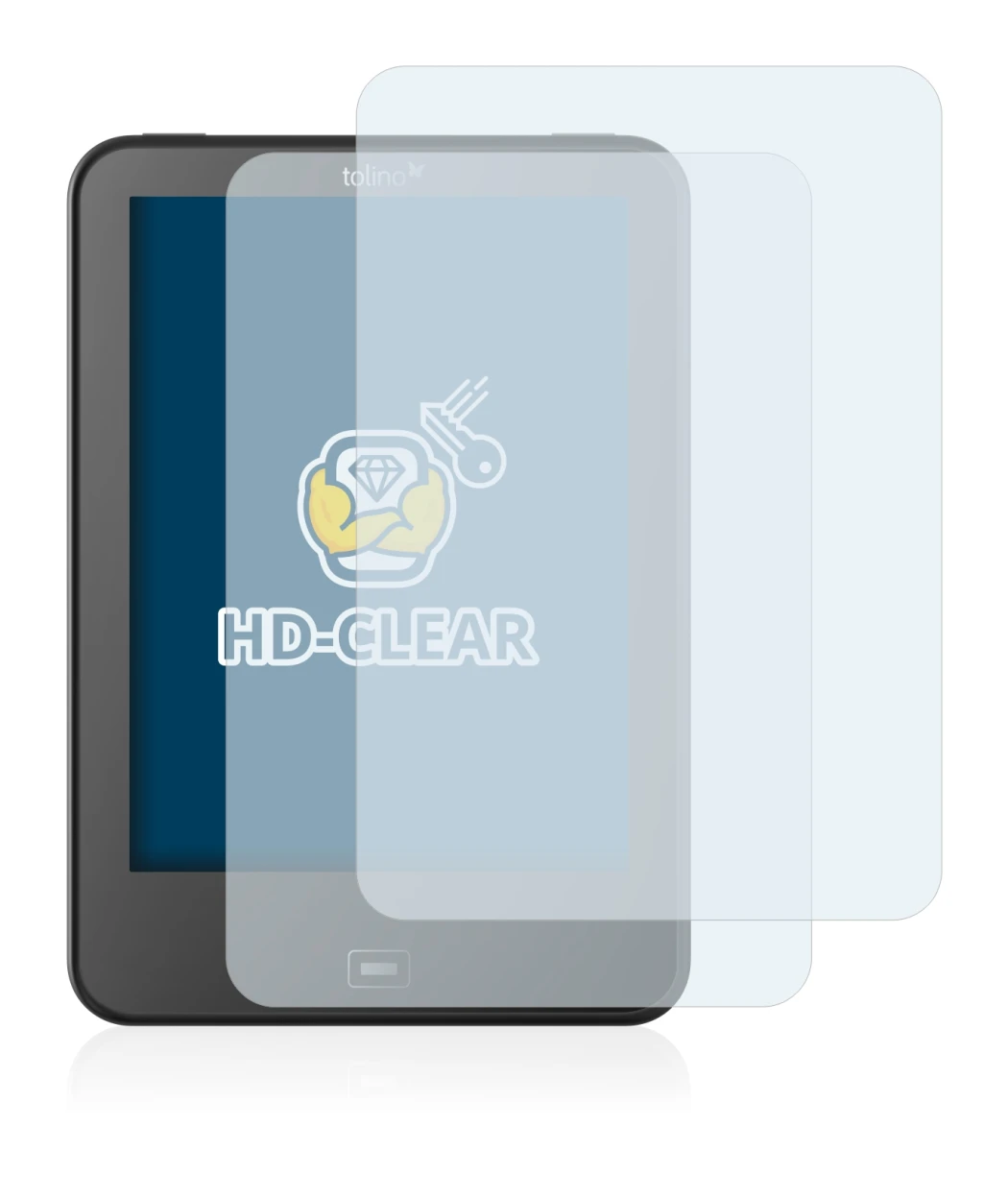 Abbildung des Geräts Tolino Vision 4 HD mit einer Vielzahl des Displayschutzes.